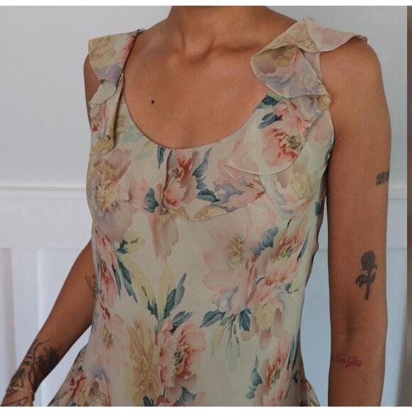 Ralph Lauren Vintage Silk Slip Dress Floral Tiered Ruffle Chiffon Mini 90s Y2k 6 - Picture 10 of 13